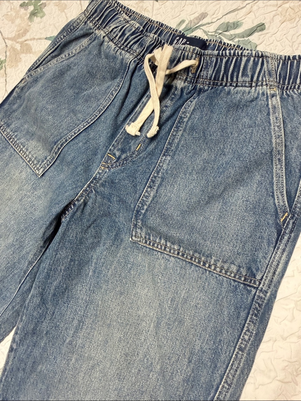 GAP super soft pull on Barrel Drawstring Denim Jeans - Blue szM - Picture 3 of 7